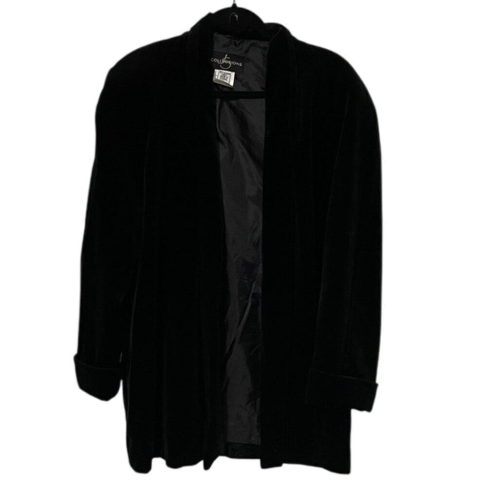 JS Collection Vintage Black Velvet Mid Length Jacket Coat Womens Size Large